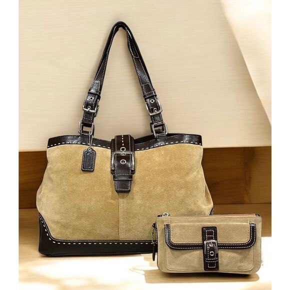 Y2K Coach F12620 Hamptons Suede Large Carryall Bag & Wristlet - Picture 1 of 14